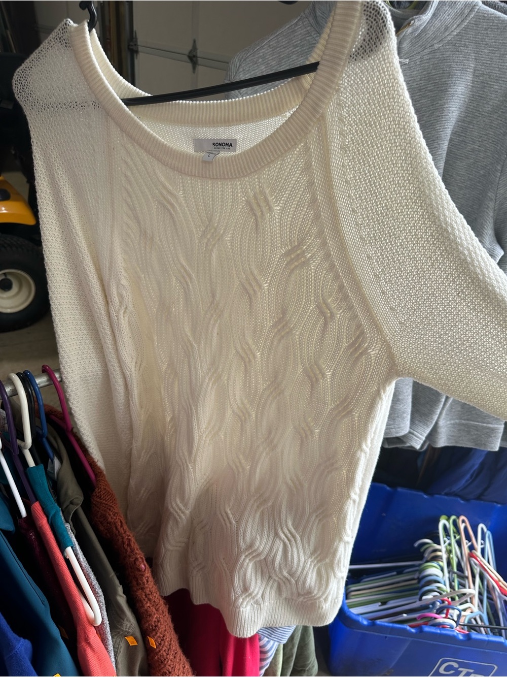 Sonoma Cream Cable-Pattern Crew Neck Sweater